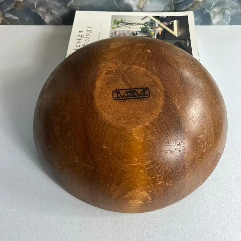 Vintage Mort N. Marton Birch Wood 13” Bowl Dough Salad Made In Canada